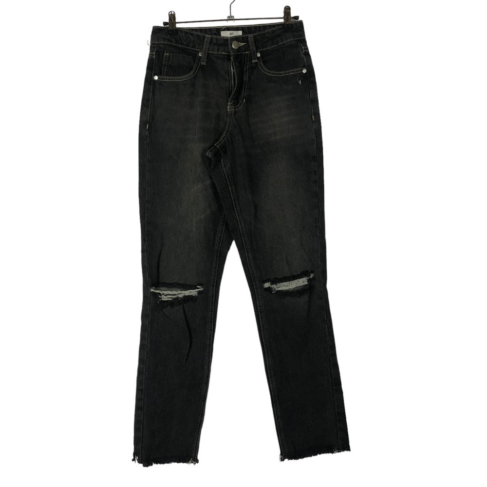 BP Black High Rise Straight Leg Distressed Knee Jeans 24